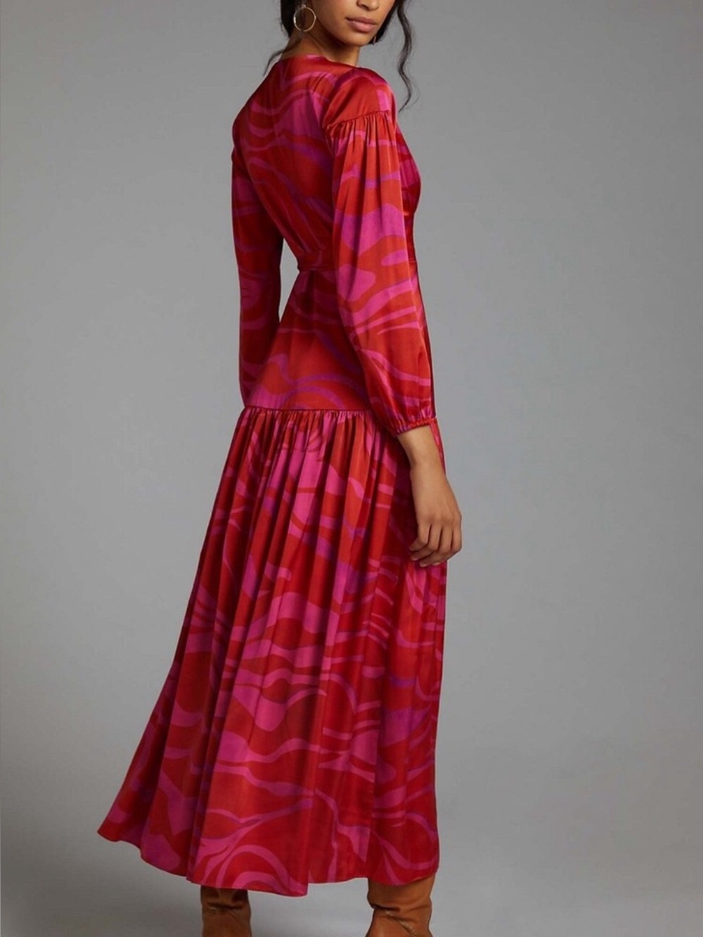 Hutch Pink and Red Wrap Maxi Dress with Side Slit - Picture 3 of 7
